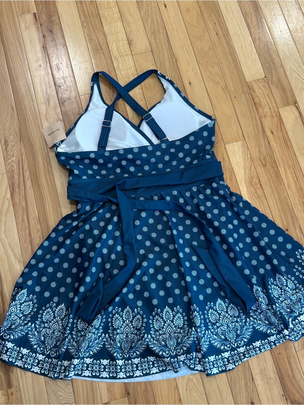 NWT BloomChic Boho Print Waist-Tie Surplice Neck Swim Dress Size 14-16 - Picture 4 of 10
